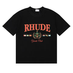 Rhude T Shirts Flag Badge Cotton Casual Short Sleeve Men and Women