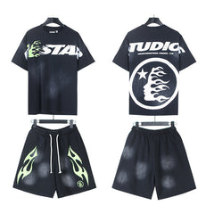 Hellstar T-Shirt And Shorts Two-Piece Set High-quality pure cotton high-street clothing