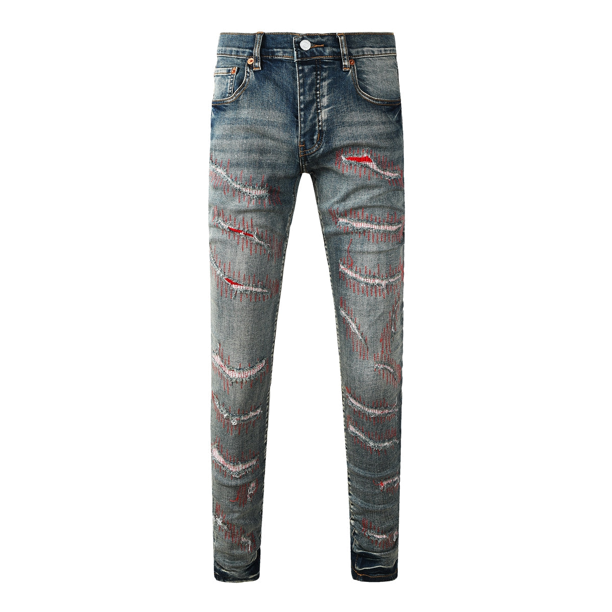 Mens trendy purple jeans 100% cotton High Street Distressed