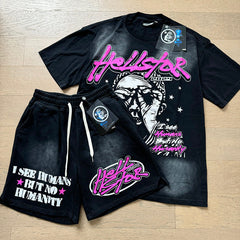 Hellstar T-Shirt And Shorts Two-Piece Set High-quality pure cotton high-street clothing