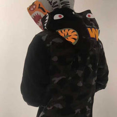 Bathing Ape Bape Tiger Head Shark Double Hood Sweater Camouflage Hoodie Thin Velvet Terry Hooded Sweater