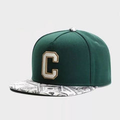 Trendy flat brimmed snapback hatsletterc leather