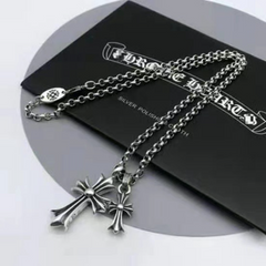 CHH Chrome heart Cross Necklace Vintage Double Cross Pendant for Men and Women