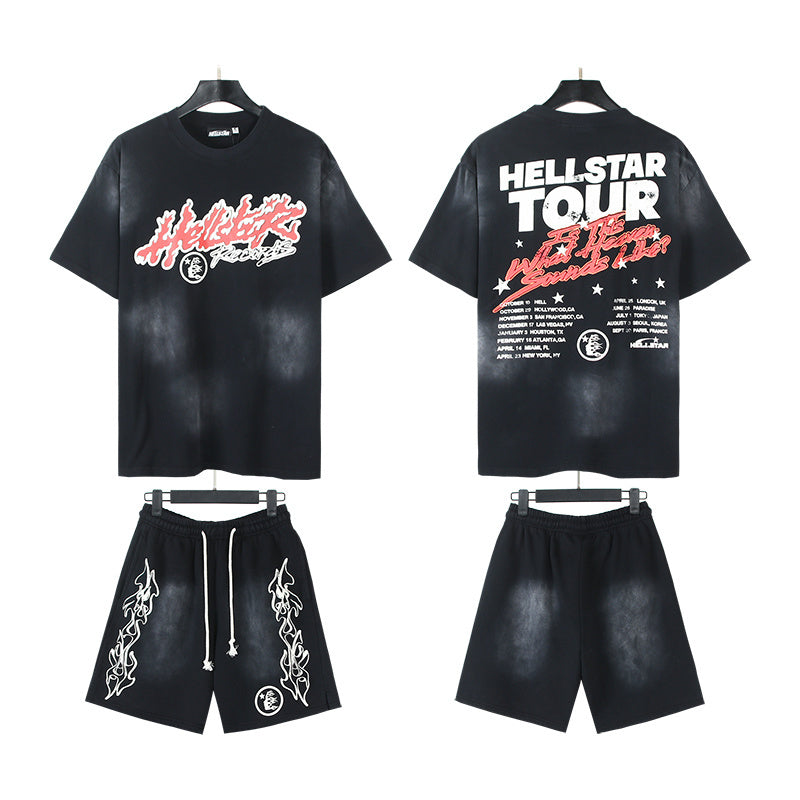 Hellstar T-Shirt And Shorts Two-Piece Set High-quality pure cotton high-street clothing