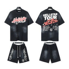 Hellstar T-Shirt And Shorts Two-Piece Set High-quality pure cotton high-street clothing