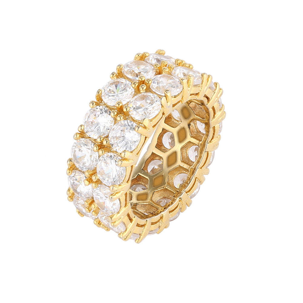 Rings Double Row Diamond Zircon Microset Zircon 2 Row Ring St. Valentine's Spectrum