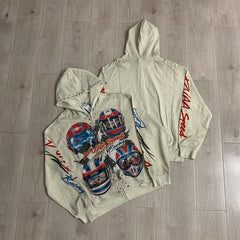 DUAA Hoodie Pure Cotton Rhinestone-Embellished Distressed Direct-Print Hoodie