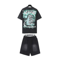 Hellstar T-Shirt And Shorts Two-Piece Set High-quality pure cotton high-street clothing