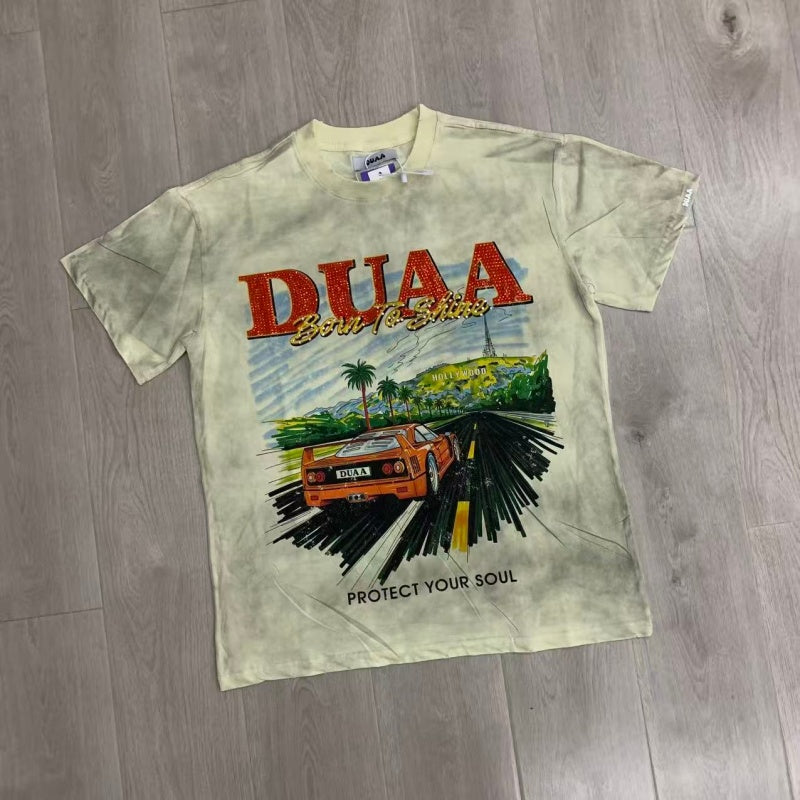 DUAA T shirts Next Level T-shirt, 2026 latest trendy streetwear short-sleeved shirt with rhinestone hot-fix and distressed wash.