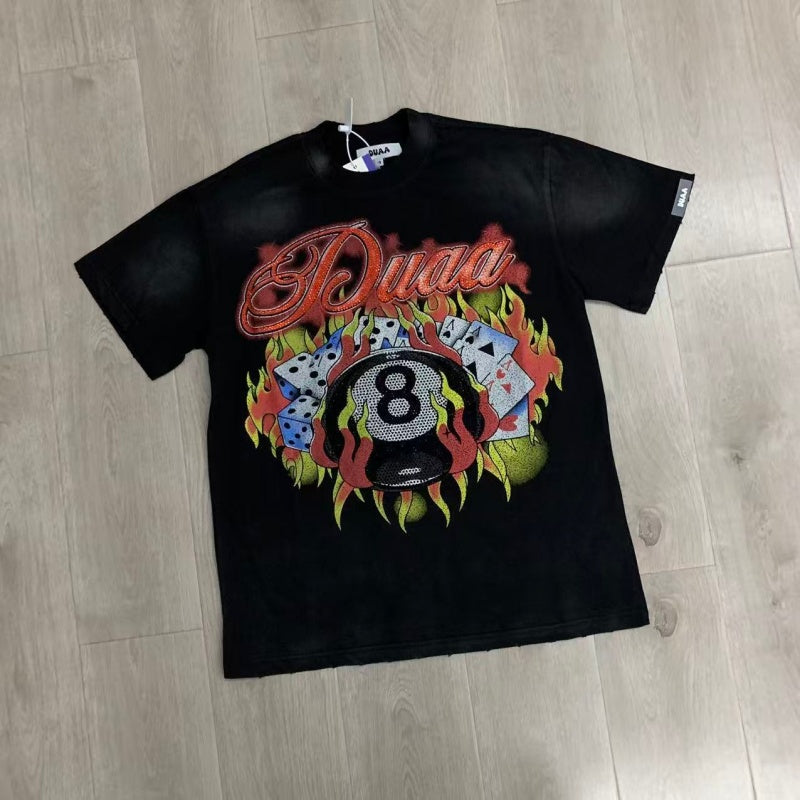 DUAA T shirts Risk SS Tee 2026ss European and American streetwear brand with hot-fix rhinestone distressed finish
