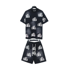 Hellstar T-Shirt And Shorts Two-Piece Set High-quality pure cotton high-street clothing