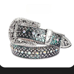 Hip-hop punk rhinestone belt crocodile pattern gradient color