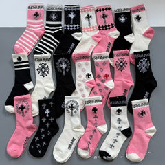 Chrome Hearts Socks Medium Tall Striped Letter Red Lip Embroidery