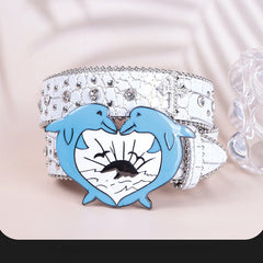 Hip-hop punk rhinestone belt heart plate buckle crocodile pattern belt
