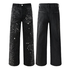 Mens trendy purple jeans 100% cotton Jeans Rhinestones #9125