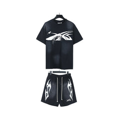 Hellstar T-Shirt And Shorts Two-Piece Set High-quality pure cotton high-street clothing
