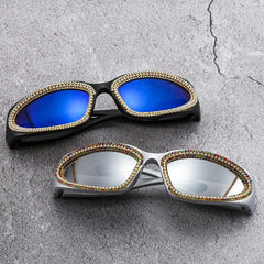 Trendy punk glasses diamond-encrusted uv protection