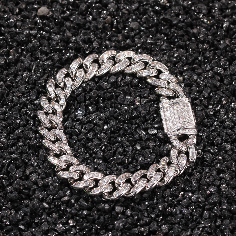 Bracelet Pure T Square Cuban Bracelet ins Wind Diamond Large Gold Chain Spectrum