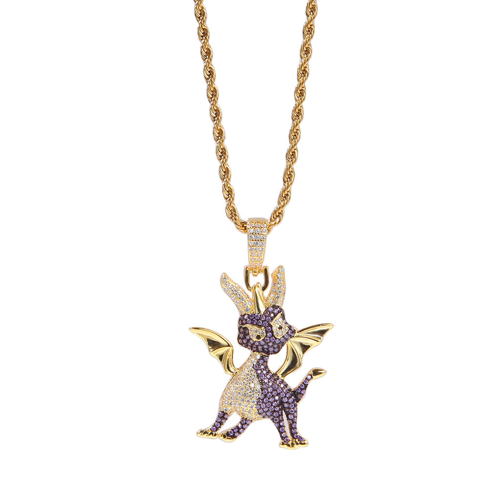 Jewelry Copper Zircon Two Tone Pendant HIPHOP Animal Royalty Far East