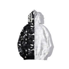 Bathing Ape Bape Hoodie shark head black and white luminous color matching sweater