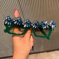 Trendy punk glasses retro rectangular diamond