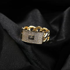 Rings Zircon Ring 14K Gold Full Diamond Cuban Chain Spectrum