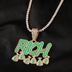 Jewelry RICH Money Bag Letter Pendant Oil Dripping Alphabet Pieces Night light Spectrum