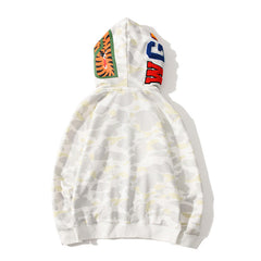 Bathing Ape Bape Hoodie Double Hat Luminous Camouflage Cardigan Zip Hooded Velvet Shark