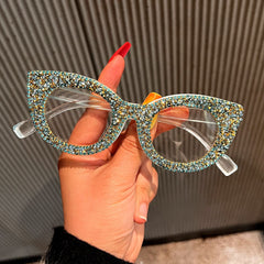 Trendy punk glasses cat eye full diamond anti-blue light retro