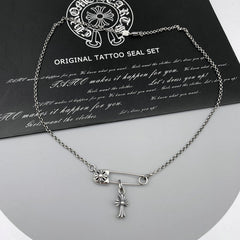 CHHHearts Necklace Men's and Women's Vintage Diamond-encrusted Mini Cross Pendant Pin Collarbone Chain