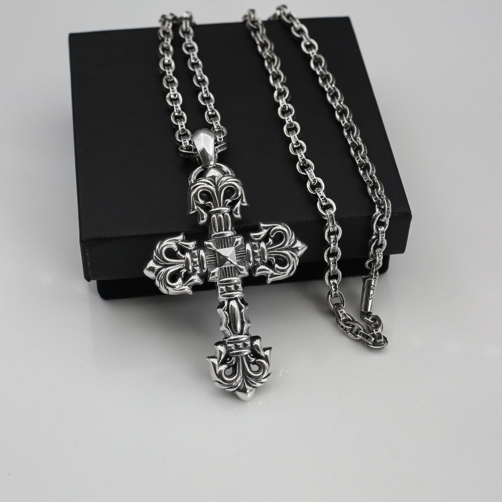 CHH Chrome heart Cross Necklace Vintage Flame Vine Cross Pendant