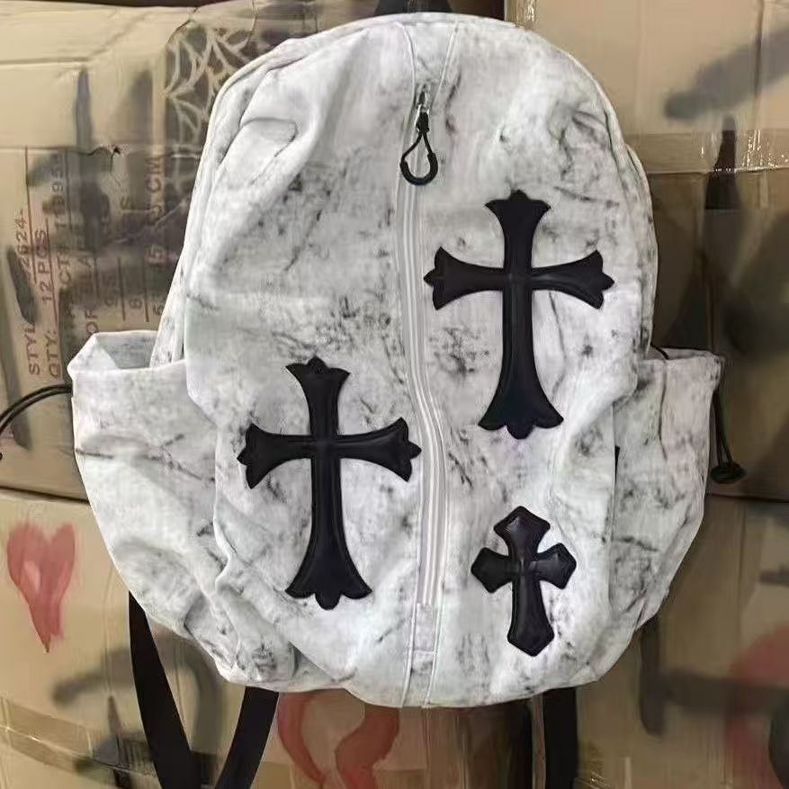 Cross-pattern bag Chrome retro tie-dye printed cross backpack trendy schoolbag leisure travel