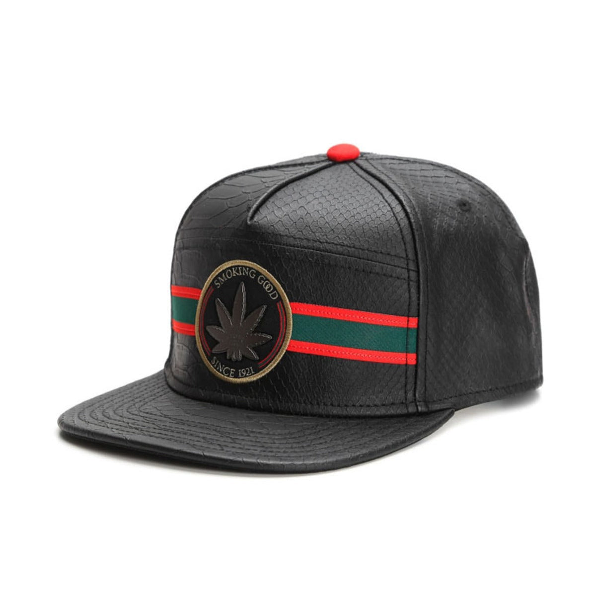 Trendy flat brimmed snapback hatsleather metal logo adjustable