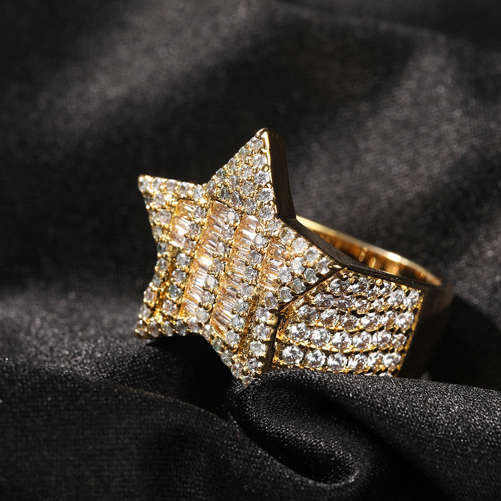 Rings Zircon Hip Hop T Square Pentagram Ring St. Valentine's Spectrum