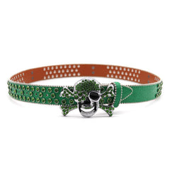 Hip-hop punk rhinestone belt green big skull