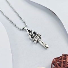 CHH Chrome heart Cross Necklace Vintage Single Sided Sword Pendant Pearl Bead Necklace