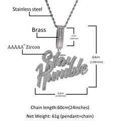 Jewelry Copper Zircon Stay Humble Pendant Hiphop Necklace Royalty Spectrum St. Valentine's Alphabet Pieces