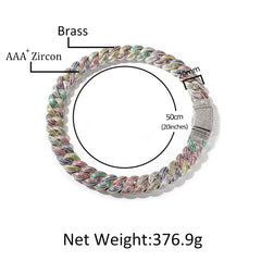 Jewelry 20mm Colorful Luminous Cuban Chain Copper with Zircon Spectrum St. Valentine's