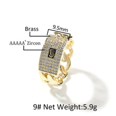 Rings Zircon Ring 14K Gold Full Diamond Cuban Chain Spectrum