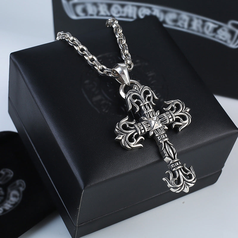 CHH Chrome heart Cross Necklace Vintage Cross Flame Bullet Pendant Men's and Women's