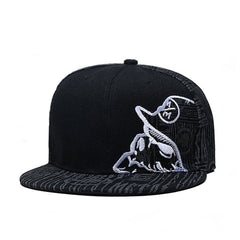 Trendy flat brimmed snapback hatsblack skull music
