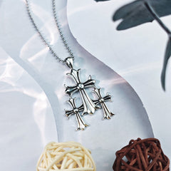 CHH Chrome heart Cross Necklace Cross Pendant Men's Vintage Thai Silver Letter Bead Necklace