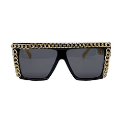 Trendy punk glasses square frame metal chain