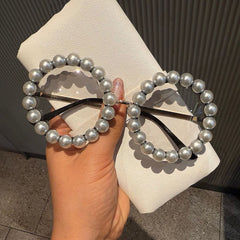 Trendy punk glasses retro round frame with pearl trim