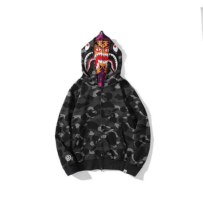 Bathing Ape Bape Hoodie Camouflage Shark Tiger Head Double Hat Sweater
