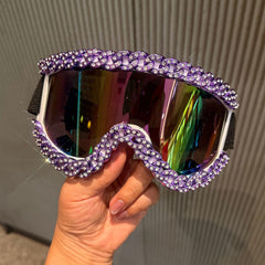 Trendy punk glasses diamond chain large frame