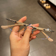 CHH Chrome Hearts Glasses Frame Frameless Round Perforated Myopia Glasses Frame Vintage