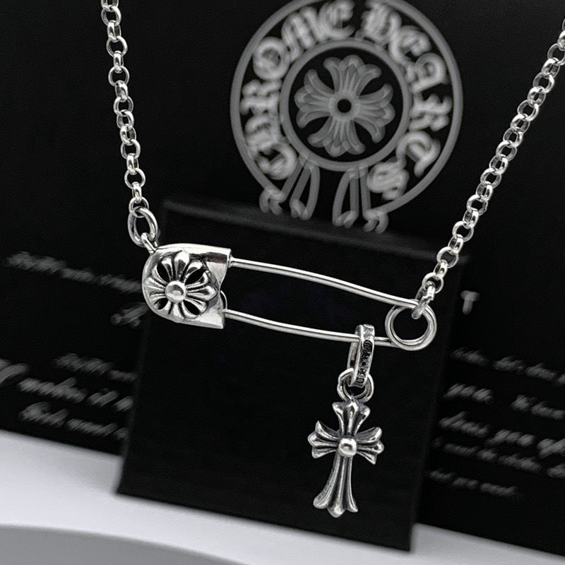 CHH Chrome heart Cross Necklace Vintage Cross Small Pin Male and Female Collarbone Chain
