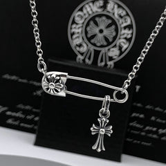 CHHHearts Necklace Men's and Women's Vintage Diamond-encrusted Mini Cross Pendant Pin Collarbone Chain