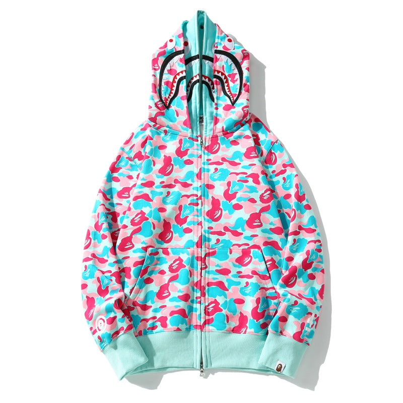 Bathing Ape Bape Hoodie Miami Two-Hat Cardigan Zipper Fall/Winter Velvet Shark